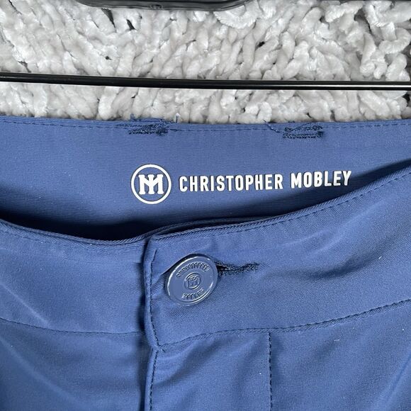 Christopher Mobley Performance Shorts Men’s Navy Blue Stretch Preppy Golf Tennis - Picture 2 of 7